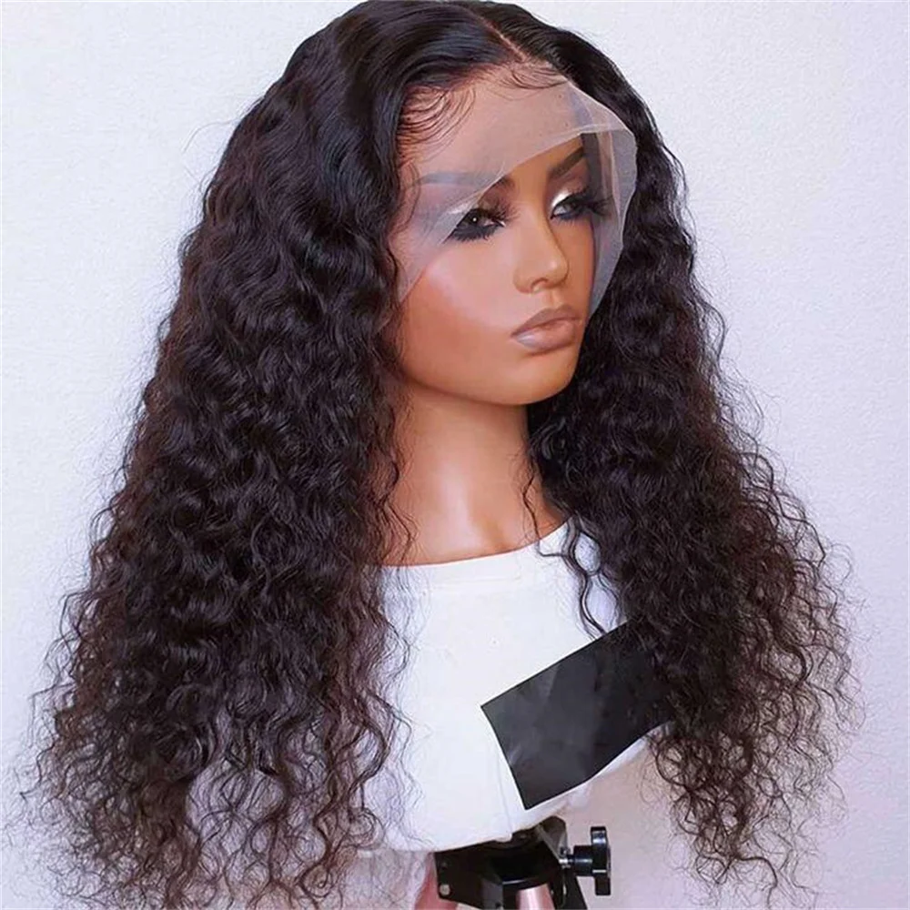 Preplucked Soft 26Inch Long 180Density Black Natural Hairline Lace Front Wigs For Women Kinky Curly With Baby Hair Good Texture