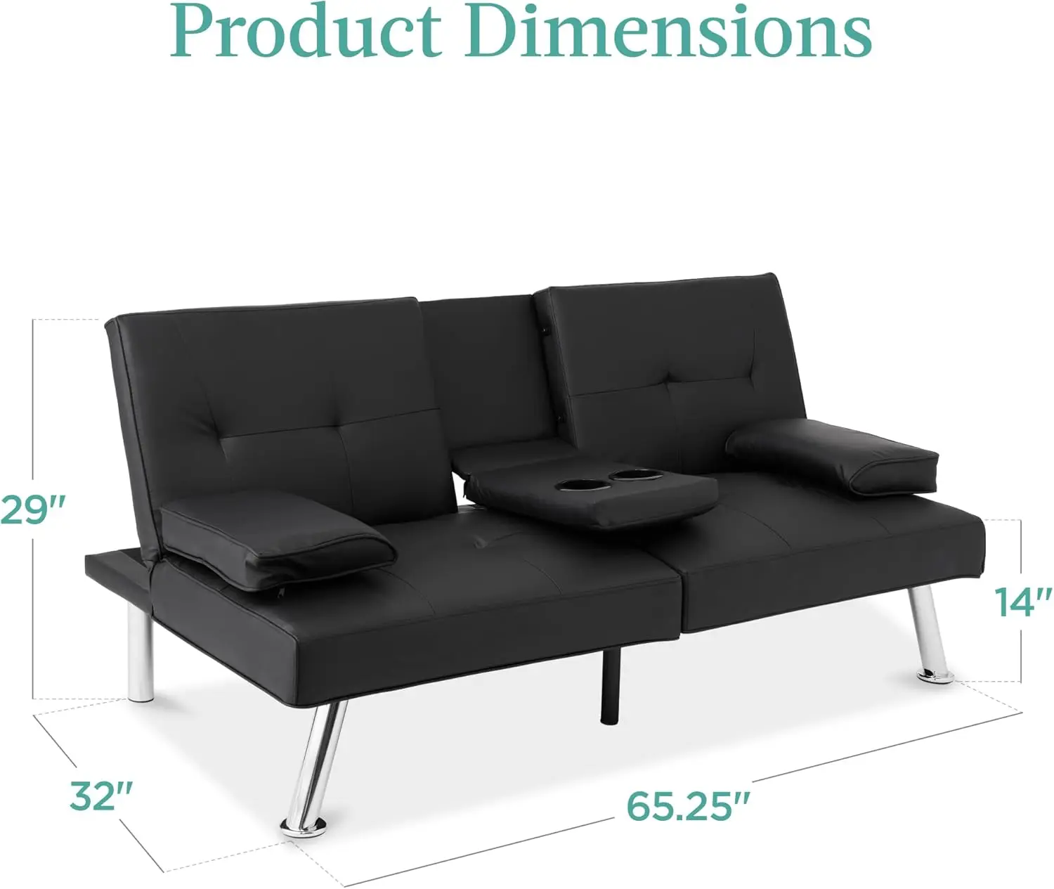 Choice Products Futon conversível moderno estofado em couro sintético, sofá-cama dobrável ajustável, cama de hóspedes com braço removível