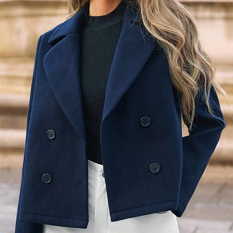 

Women's Blazer High Street Autumn Winter New Navy Blue Fashion Long Sleeve Sexy Jacket Short Female Versatile Coat Clothing Top