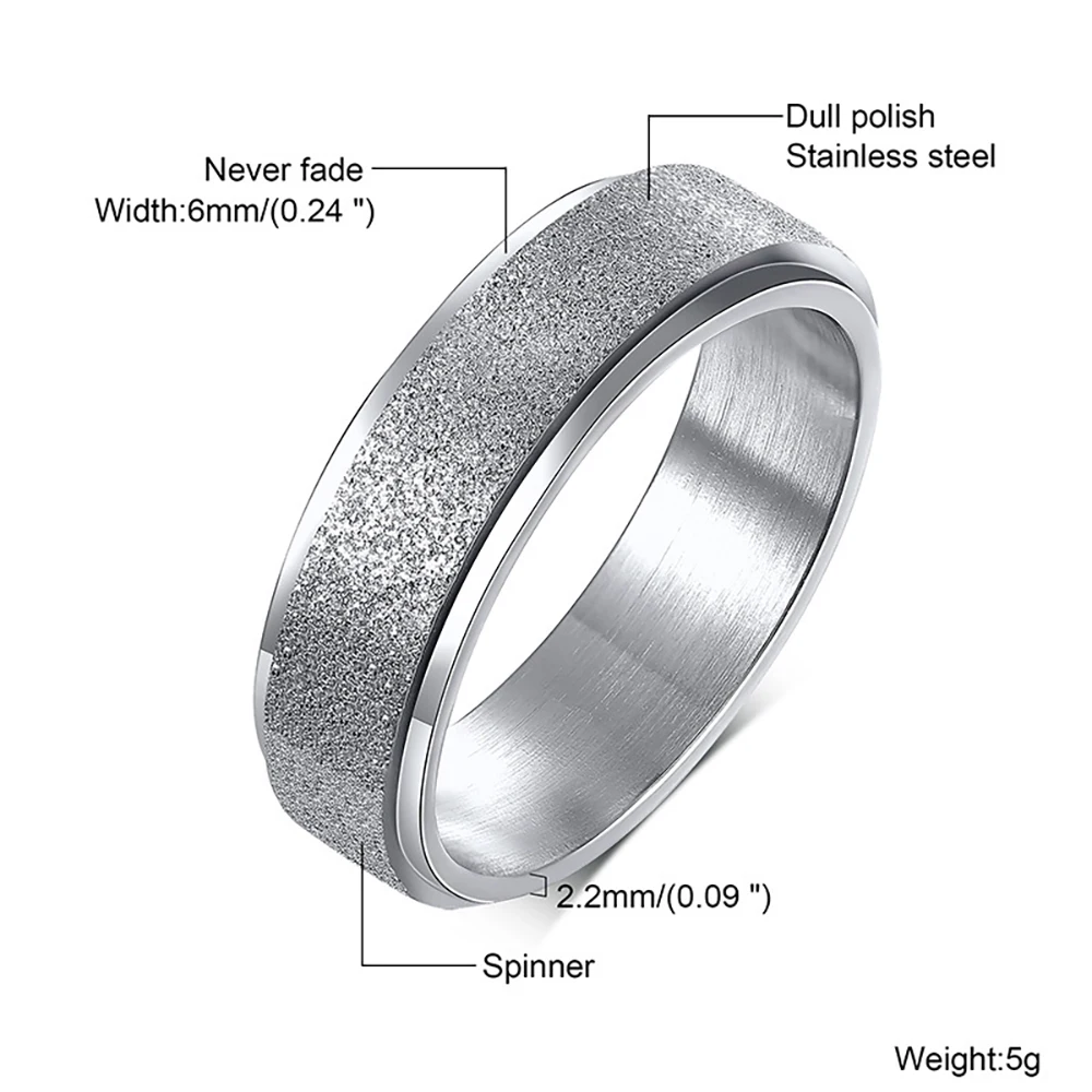 VQYSKO 6MM Anxiety Relief Spinner Ring for Women and Man Stainless Steel Sand Blast Glitter Finish Gold Color Fidget Ring Band