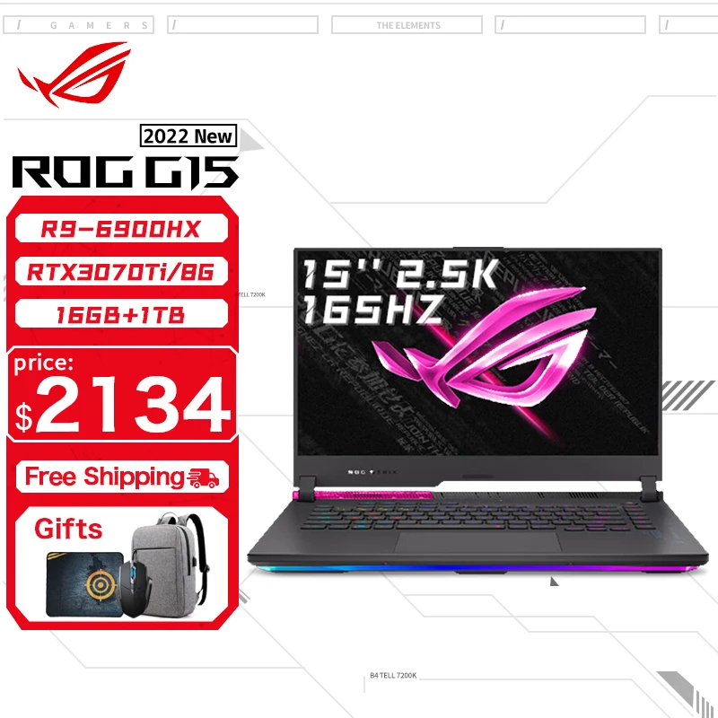 をasus rogストリックスG15/G17 pc amd ryzen 9 6900HX 16グラムram 1t ssd RTX3070Ti-8GB 2.5 18kスクリーン165 60hzの15インチe-スポーツコンピュータ