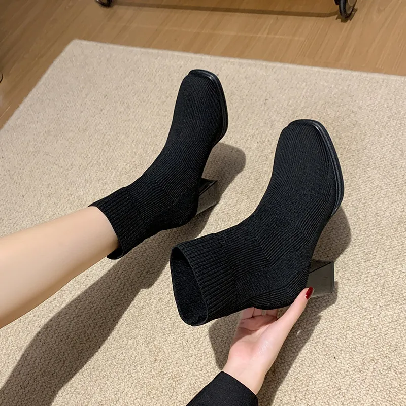 Lady Boots Women Shoes Autumn Boots-Women High Heel Ankle 2024 Stockings Square Toe Women's Boots Autumn Boots-Women Shoes 2024