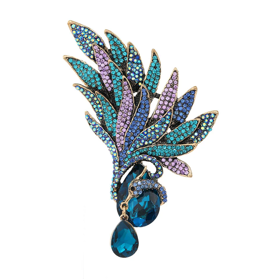 Vintage Exaggerated Crystal Phoenix Wings Luxury Brooch Badges For Women Fashion Retro Rhinestone Party Dress Pins