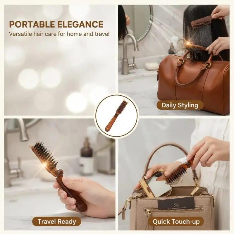 Foldable Hair Comb Portable Boar Bristle Hair Brush Hair Brush Head Massager Travel Combs Hair Styling Accessories