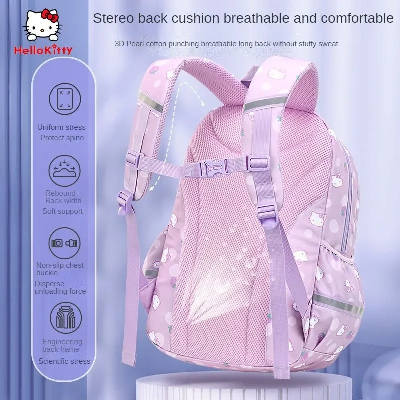 Sanrio Kuromi Mochilas para Crianças, Proteção Coluna, Redução de Sobrecarga, Estudante Primário, Mochila Feminina