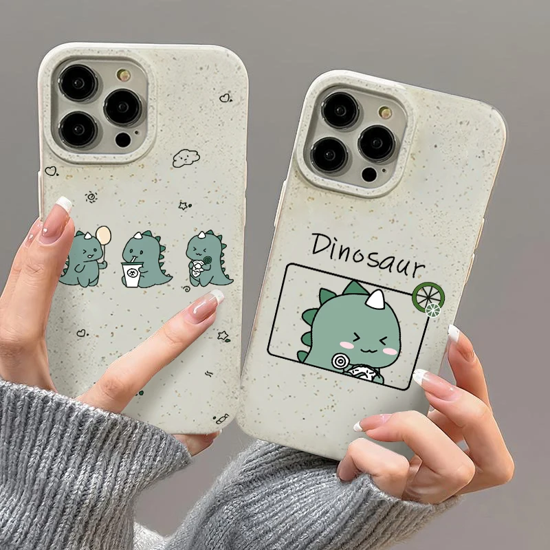 Couple Dinosaur Case For Iphone 11 12 14 15 Pro Max X XR XS Max 8 Plus 7 6 6S SE 2020 2022 Silicon Wheat Straw 11Promax Cover