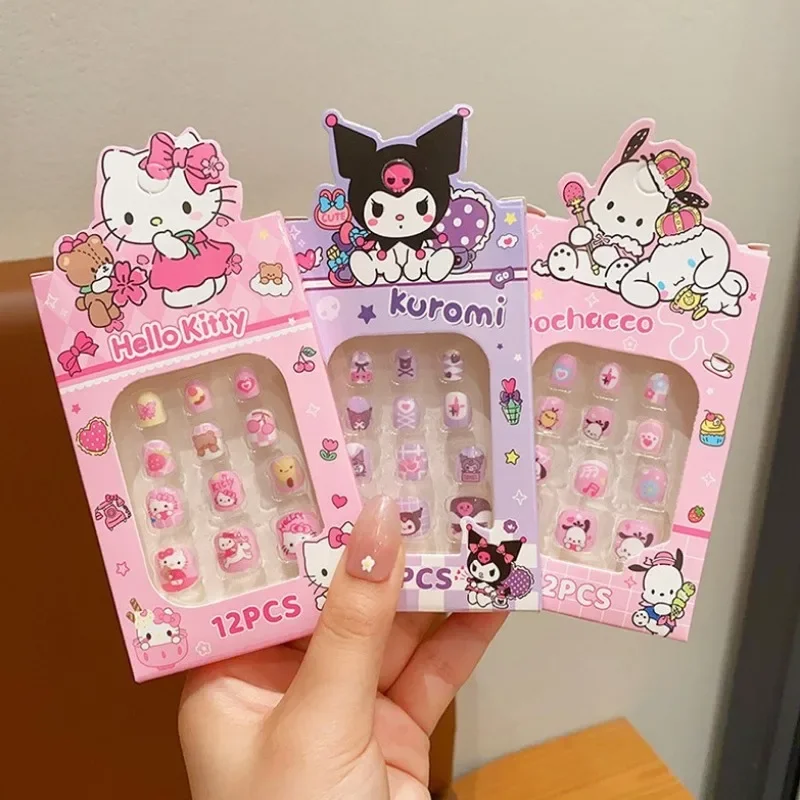 Autocollants d'ongles détachables pour enfants, Sanrios Mininstants Anime, Kuromi My Melody, Kawaii Ins, accessoires portant une armure, cadeaux de vacances