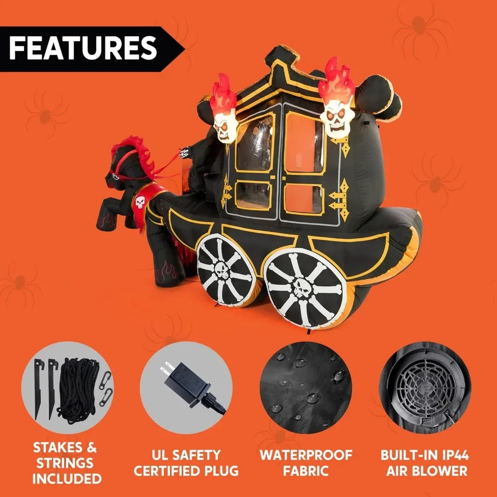 10 ft Long Carriage Halloween Inflatable with Build-in LEDs Blow Up Inflatables for Halloween Party Indoor