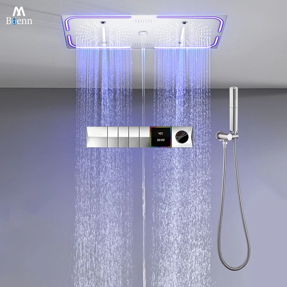 M Boenn 4 Functions LED Shower Set Smart Digital Display Thermostatic Divider Valve Bathroom Ceiling 700*350 mm LED Shower Head