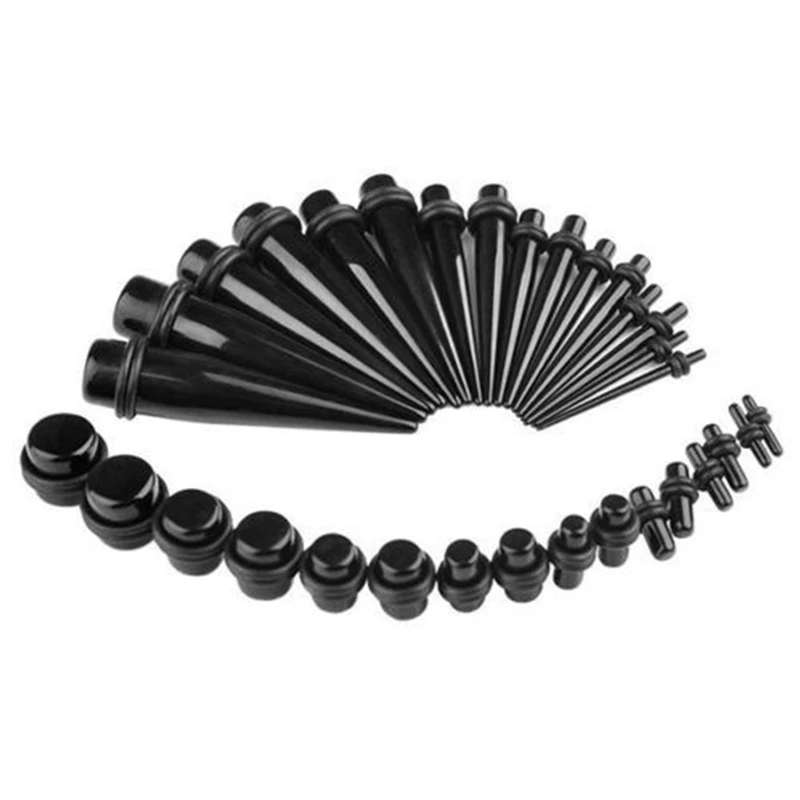 18/36/72 Pcs/Set Acrylic Ear Gauge Taper And Plug Stretching Kits Mixed Black Ear Flesh Tunnel Expansion Body Piercing Jewelry