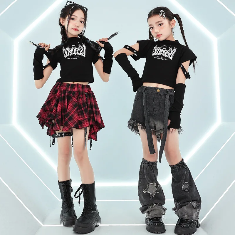 الهيب هوب فتاة مجموعة الأطفال الهيب هوب ملابس الفتيات الرقص الدعاوى الهيب هوب فتاة مجموعة قصيرة الأكمام المحاصيل التي شيرت الفتيات أزياء رقص الجاز