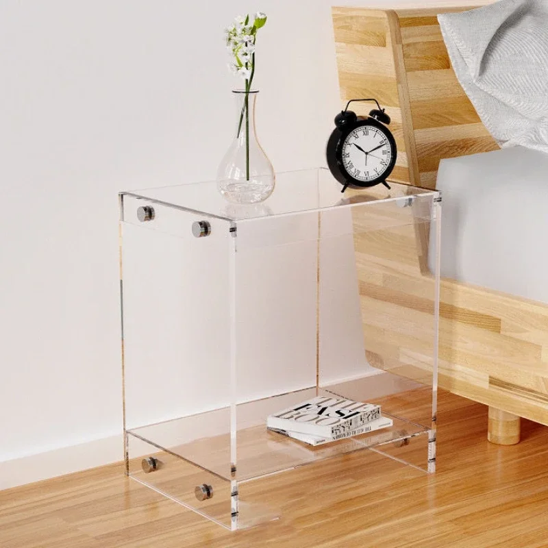 Free ship Nordic Simple Double-layer Coffee Table Ins Acrylic Transparent Bedside Table Side Table Small Household Tea Cabinet