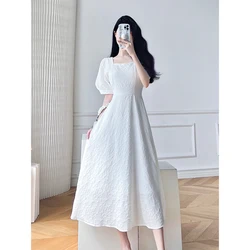 Summer Elegant White Midi Dresses for Women 2023 Vintage Casual Short Sleeve A-Line Fashion Party Vestidos Femme Clothes Robe