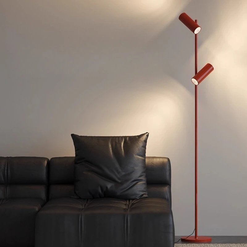 

Moden Minimalist Iron Base Floor Lamps Double-headed Aluminium Lampshade Living Room Bedroom Restaurant Hotel Red Standing Light