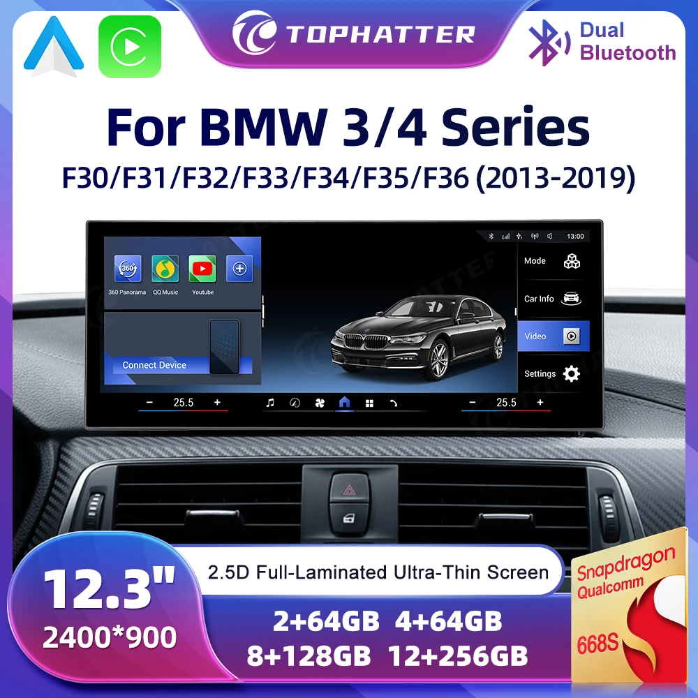 

12.3in Carplay For BMW 3/4 Series F30/F31/F32/F33/F34 2K HD Screen Multimedia Player Car Radio Stereo