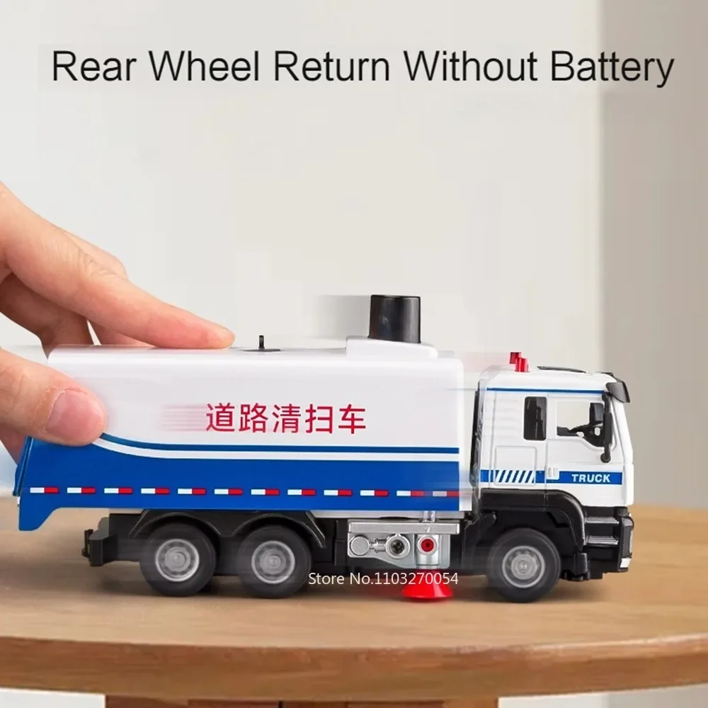 1/50 Road Sweeper Model Car Toys Diecast Alloy Truck Alloy Front End Sound Light Pull Back Rubber Tire Toy Birthday Gift for Kid