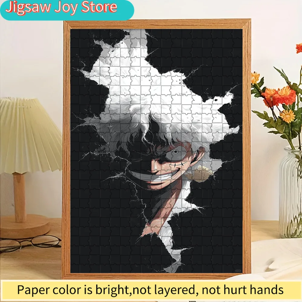 

One Piece Monkey D. Luffy Gear 5 Sun God Nika Cracked Effect Cool Grin Black Background Art Paper Jigsaw Puzzle, Anime Divine Pi