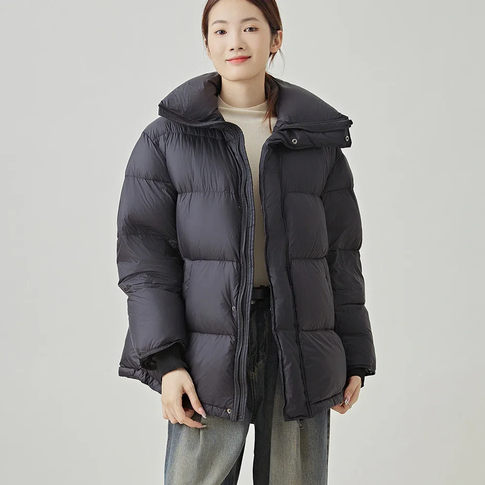 Winter New Short Down Jacket Women 90 White Duck Down Thicken Puff Down Jacket Lapel Loose Casual Warm Stand Collar Overcoat