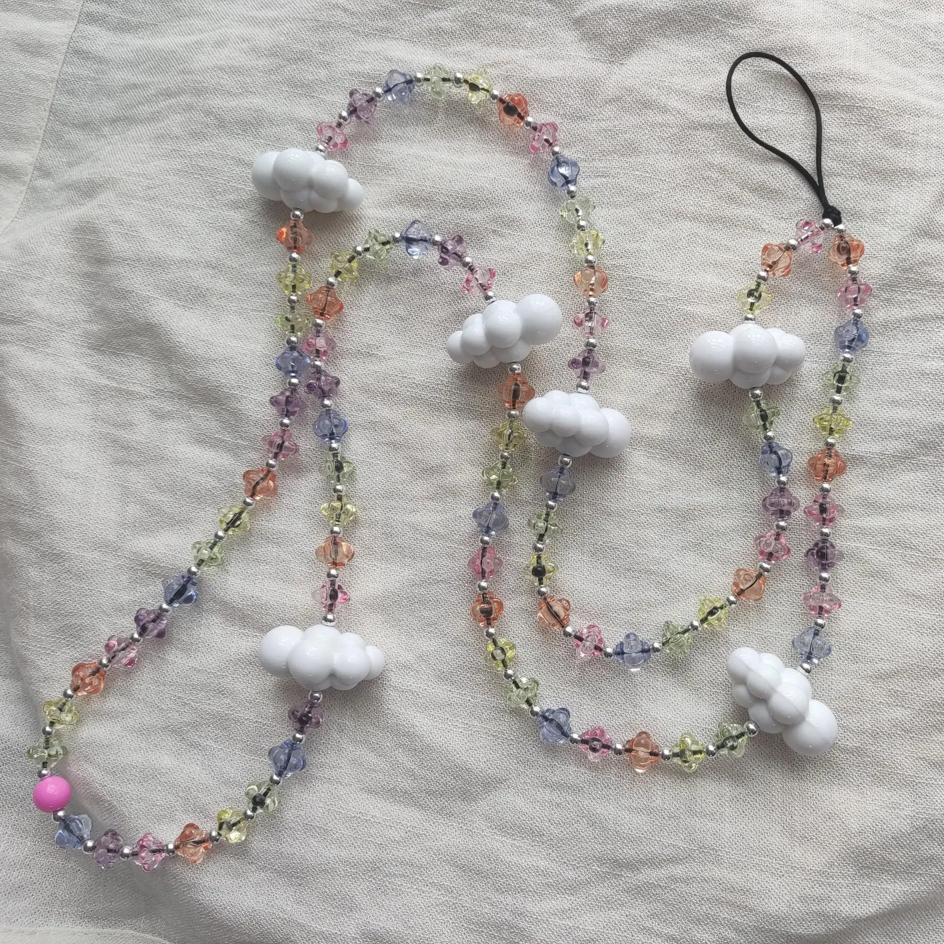 HERLOOK 2023 New White Clouds Long String for Cell Phones Colorful Beads Phone Chain Y2K Accessories Mobile Charm Lanyard