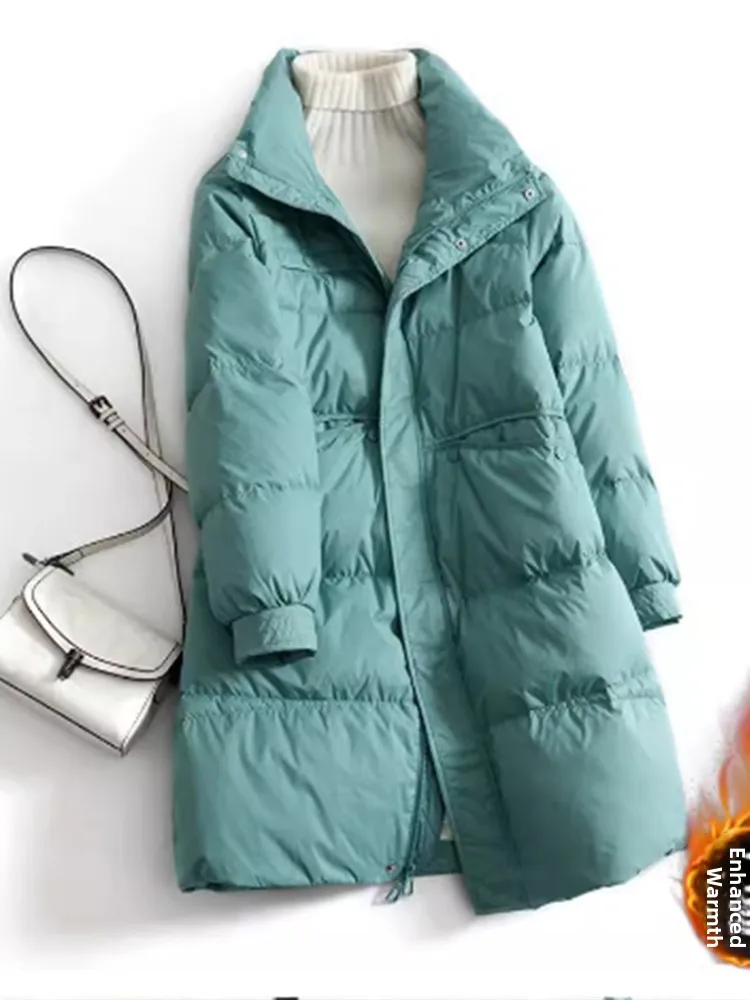 

European Sle Lightweight Thiened down Cotton Jaet Women Winter Faion Loose Mid-Length Stand Collar Sandwich Cotton Wa...