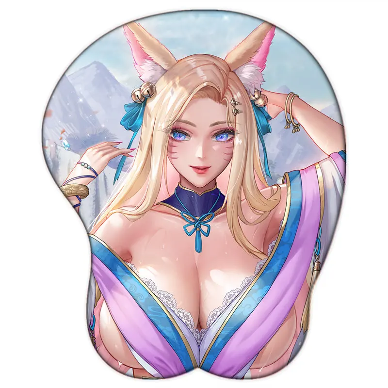 League of Legends-alfombrilla de ratón 3D de Anime, almohadilla de Manga con muñeca, Oppai, Gel de silicona, para pechos grandes, Sexy, Ahri