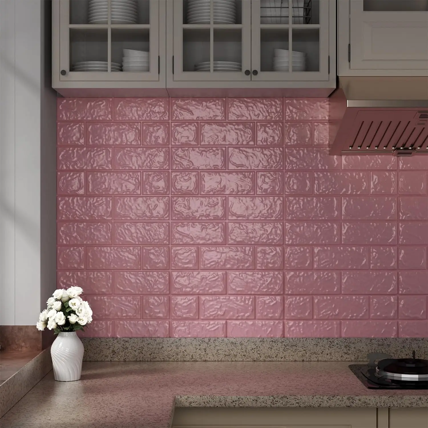 3D Wall Panels Peel and Stick, 43.5 Sq Ft XPE Foam Stone 3D Wallpaper, Textured Faux Brick Wall Panels Pink, 30PCS