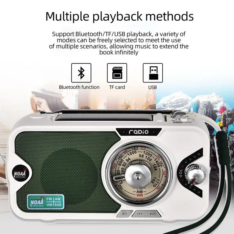 Solar Hand Crank Radio Emergency Weather 3600mAh Power Bank Charger Flash Light Portable Survival Radio