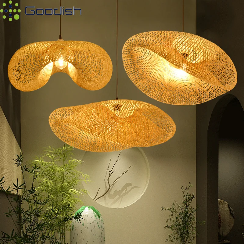 Modern Minimalist Bamboo Weaving Straw hat LED Pandent Lights Art Creative Lamps for Chidren's Room Home Decoration Chandeliers