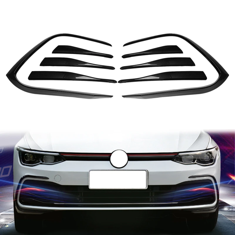 Car Carbon Fiber Front Bumper Fog Light Nice Grille Frame Spoiler Splitter For-Golf 8 MK8 2020 2021