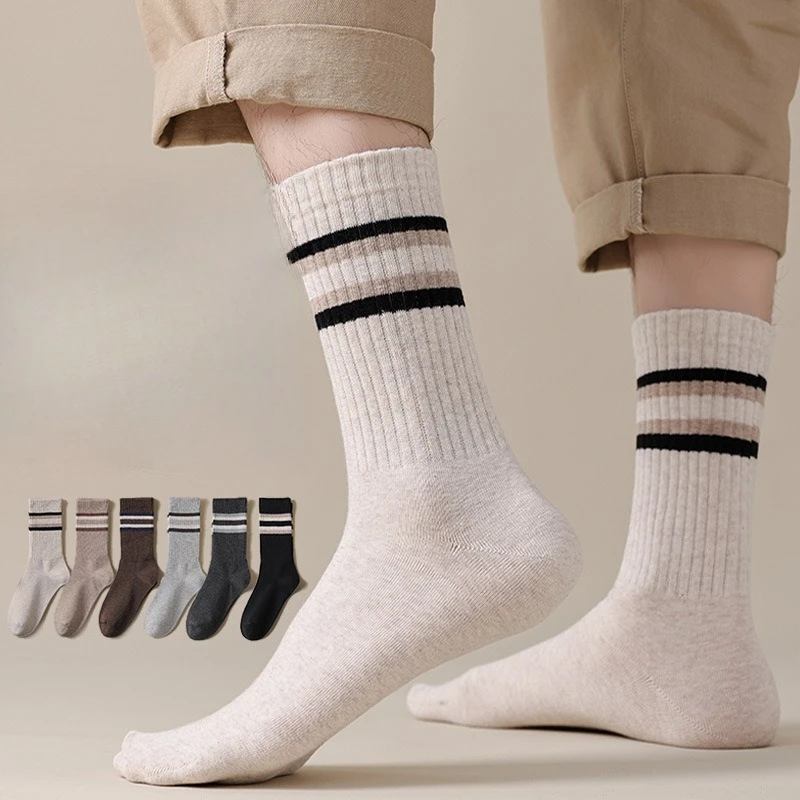 Мужские носки в полоску в стиле ретро — деловые повседневные носки из чесаного хлопка, спортивные и офисные носки в винтажном стиле