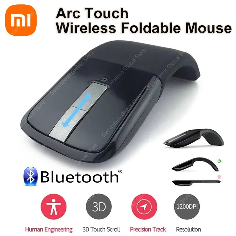 Xiaomi Arc Mouse الفأرة الضوئية رقيقة جدا قابلة للطي بلوتوث ماوس لاسلكي مريح محمول 3D اللمس الفئران مكتب عالمي