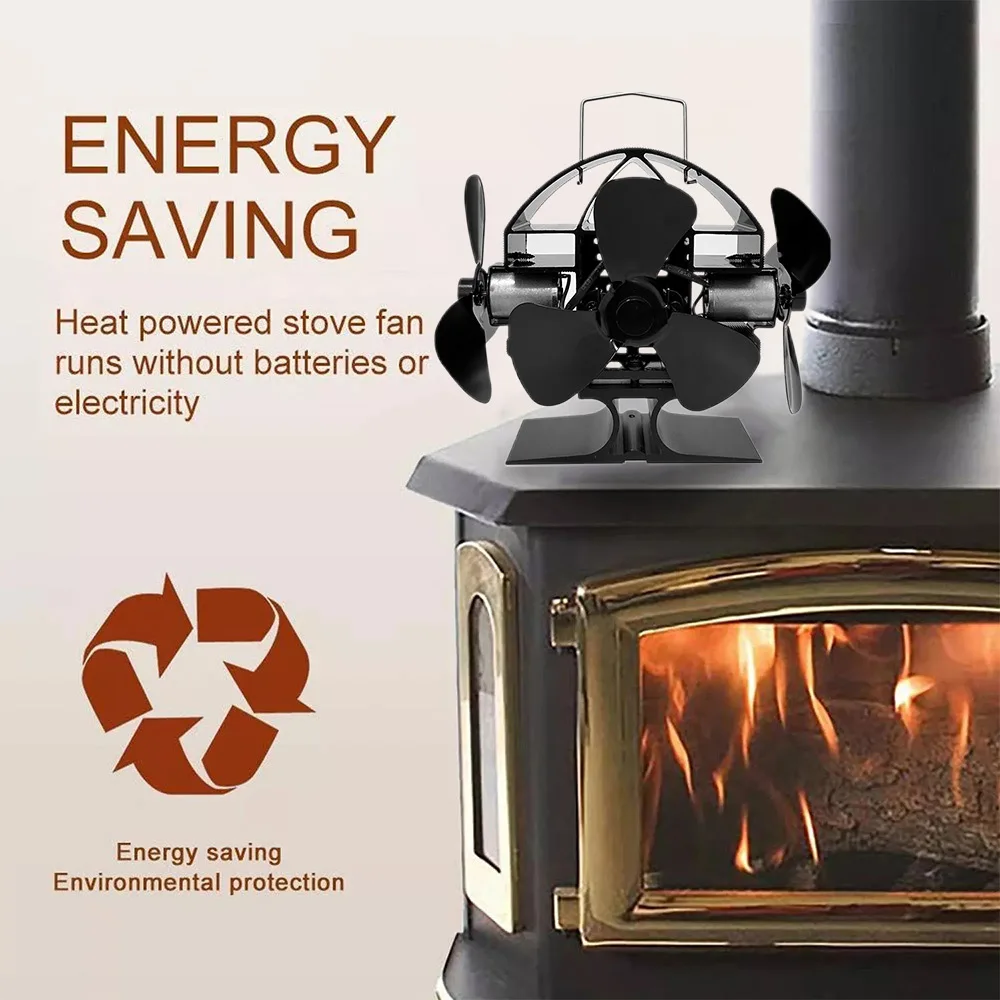 6 Blades Stove Fan Heat Powered Fireplace Fan Log Wood Burner Aluminum Alloy Eco-Fan Quiet Home Warm Efficient Heat Distribution