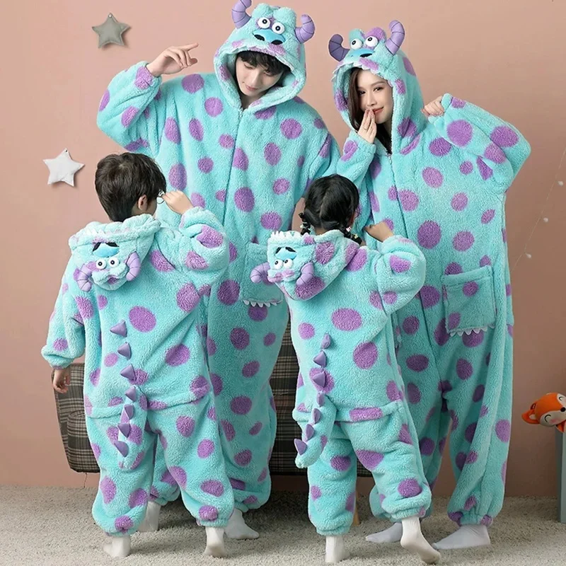 ♥ 2026 New Family Monster Cosplay Sully Costume Blue Anime Outfit Coral Fleece Warm Women Men Girl Halloween Christm ★ Look at m view 2
