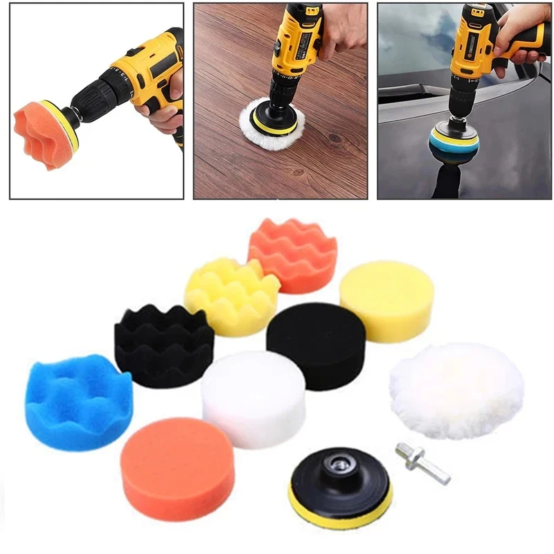 3/4/5'' Car Polishing Disc 11Pcs/Set Self-Adhesive Buffing Waxing Sponge Wool Wheel Polishing Pad For Car Polisher Drill Adapter