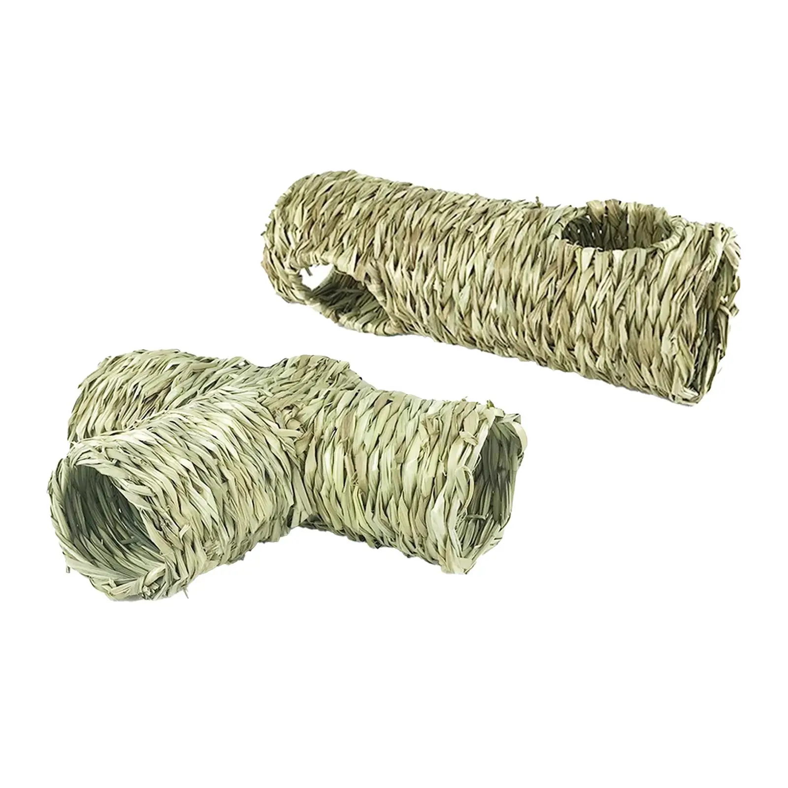 Hamster Grass Tunnel Toy Straw Tunnel Hut Lay Hay Bed Cottage Durable Rabbit Tunnel Tube Interactive Toy for Bunny Canary