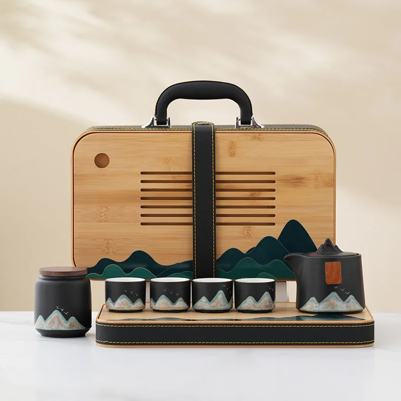 Qianlijiangshan Japanese Style Kung Fu Travel Tea Set Small Set Corporate Activities Father's Day Business Gifts