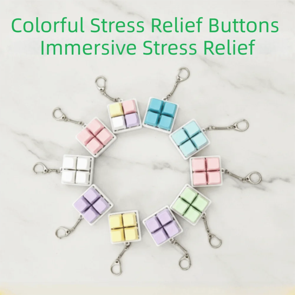 Square 4 Buttons Keyboard Key Chain Macaron Color Mini 2x2 Keyboard Fidget Easy To Press Keyboard Keycap Key Chain Student