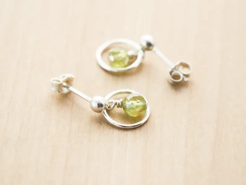 Peridot stud earrings pendant. Hoop earrings. August birthstone earrings