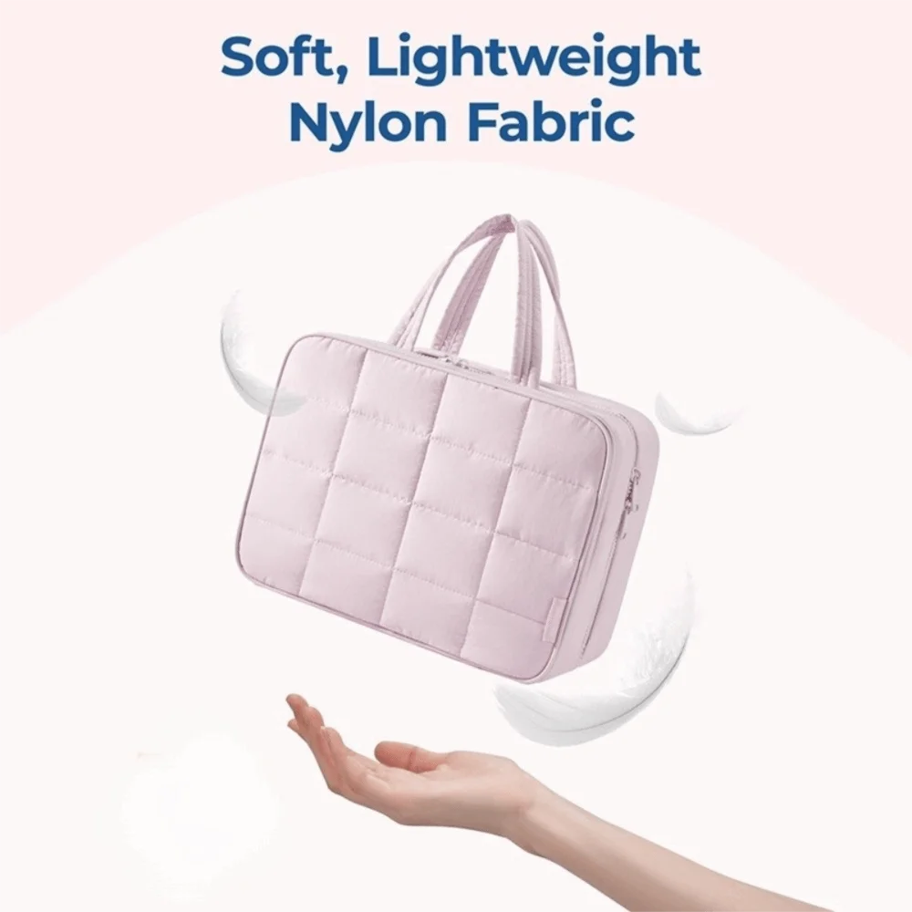 Cloth Cosmetic Handbag Zipper Closure Handle Portable Makeup Pouch Multipocket Large Capacity Women Cosmetic Bag