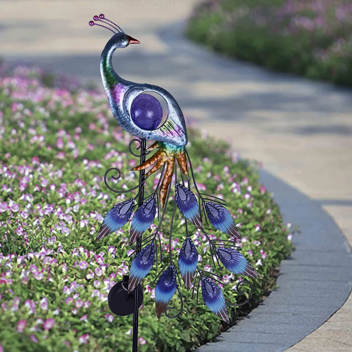 Peacock Solar Garden Light, Metal Garden Decoration With Cracks, Glass Ball Solar Outdoor Light, Courtyard Decoration