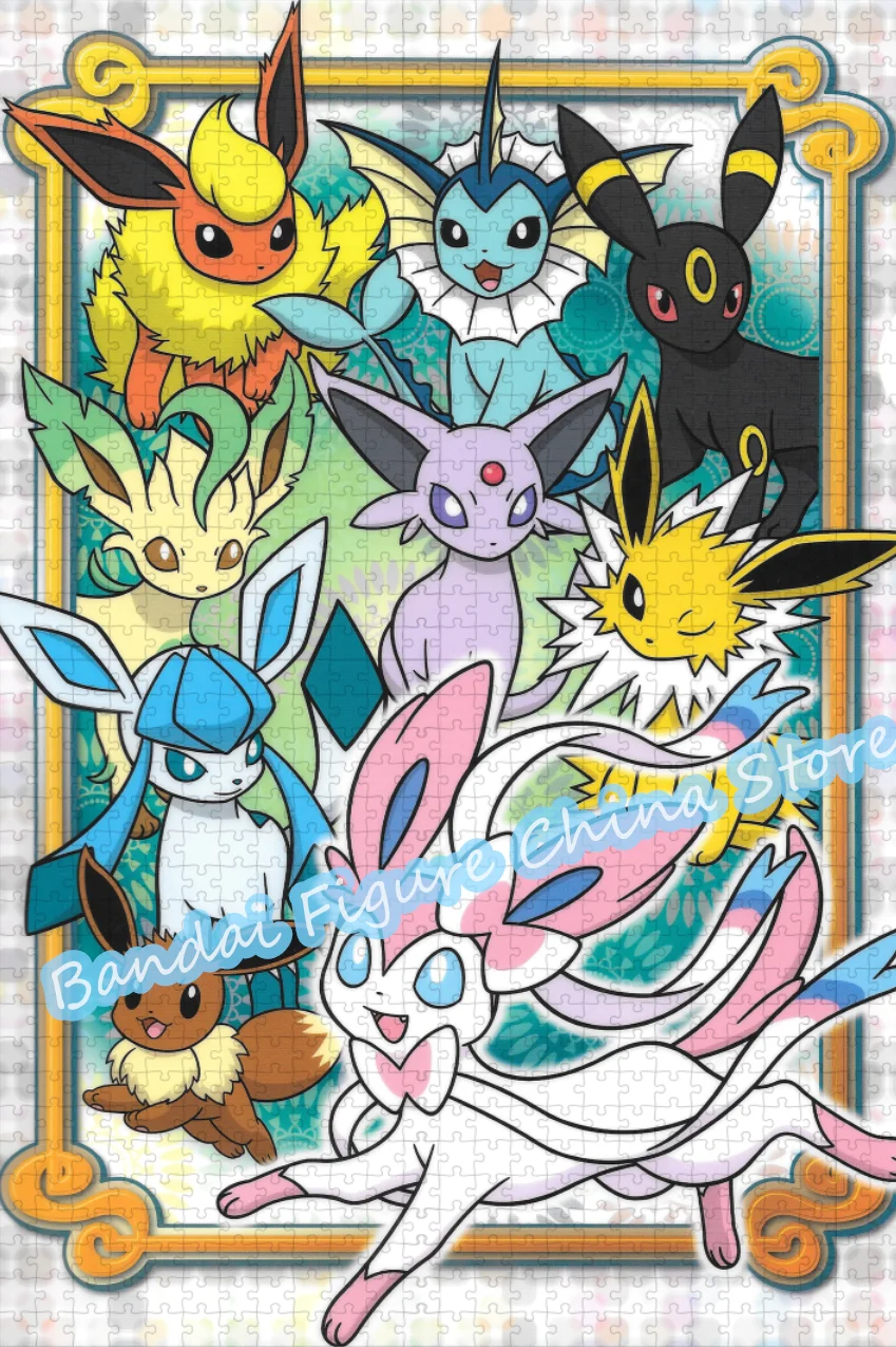 Japanese Anime Pokemon 300/500/1000 Pieces Puzzle Eeveelution and Water Fire Grass Print Jigsaw Puzzle Kids Toys Birthday Gifts