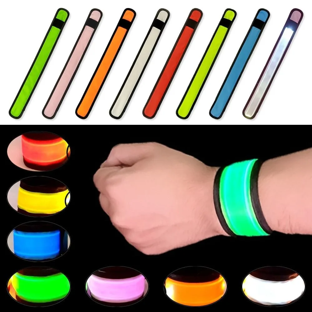 Polyester LED Armband Snap Slap Design LED Lighted Slap Bracelet High Visible Elastic Strap Glow Wristband Outdoor Walking
