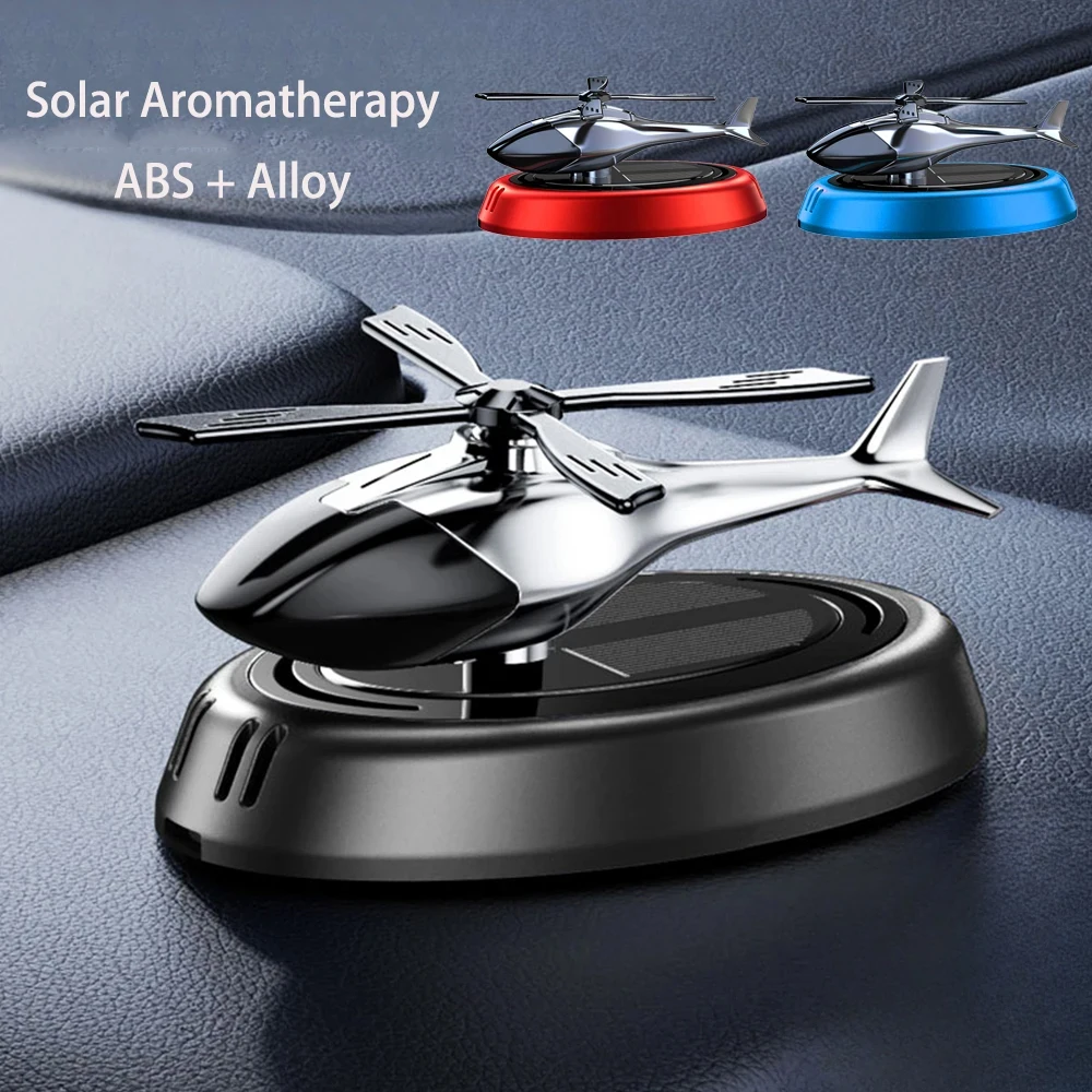 Solar Powered Rotation Helicopter Solar Aromatherapy Car Air Freshener Alloy+ABS Wooden Fragrance Auto Aroma Diffuser - Image 5