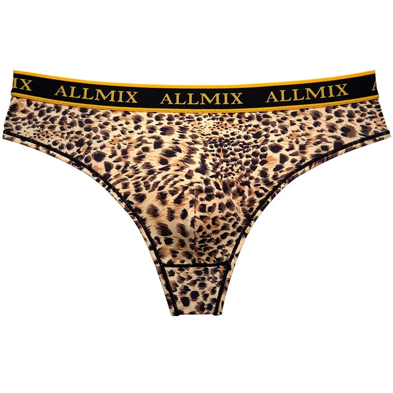 Slip da uomo sexy con custodia convessa leopardata Intimo con stampa di lettere Lingerie maschile Mutandine sportive Fitness Vita bassa T-back Mutande