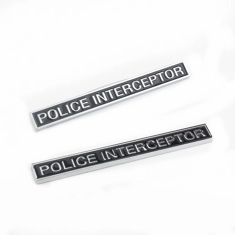 

2x POLICE INTERCEPTOR Chrome Black Emblem Car Body Fender Trunk Rear Badge for Ford Explore Victoria Crown Taurus Charger