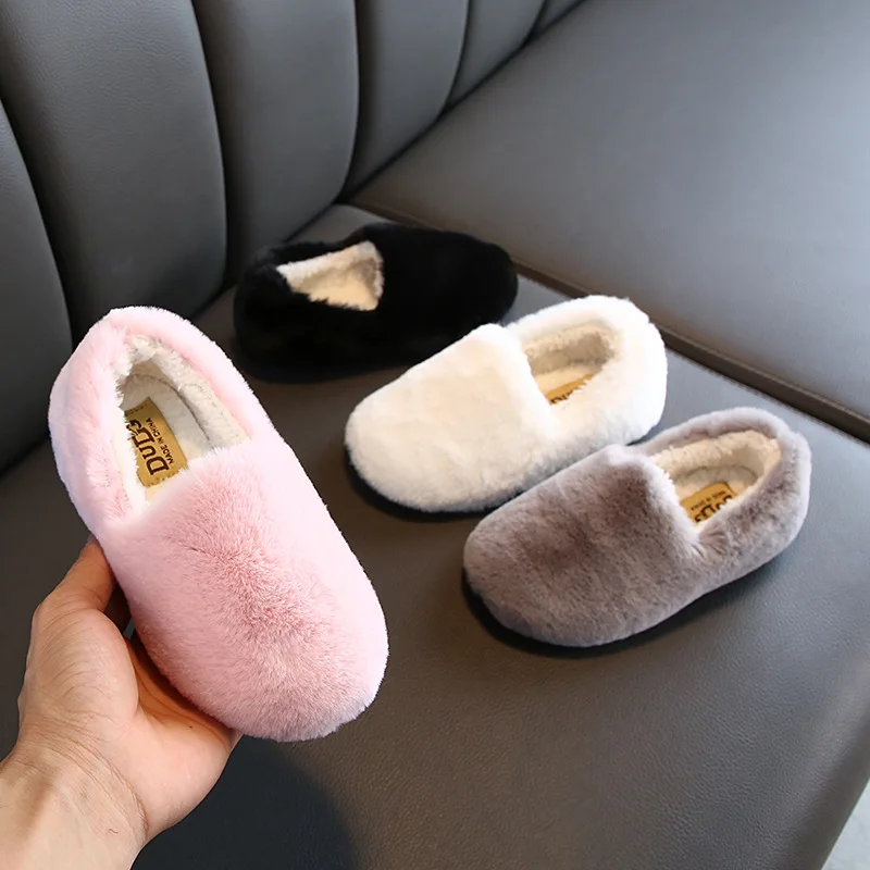 

Children Furry Shoes Girl Autumn Winter New Thicken Versatile Fashion Flat Bottom Keep Warm Children's Cotton Shoes