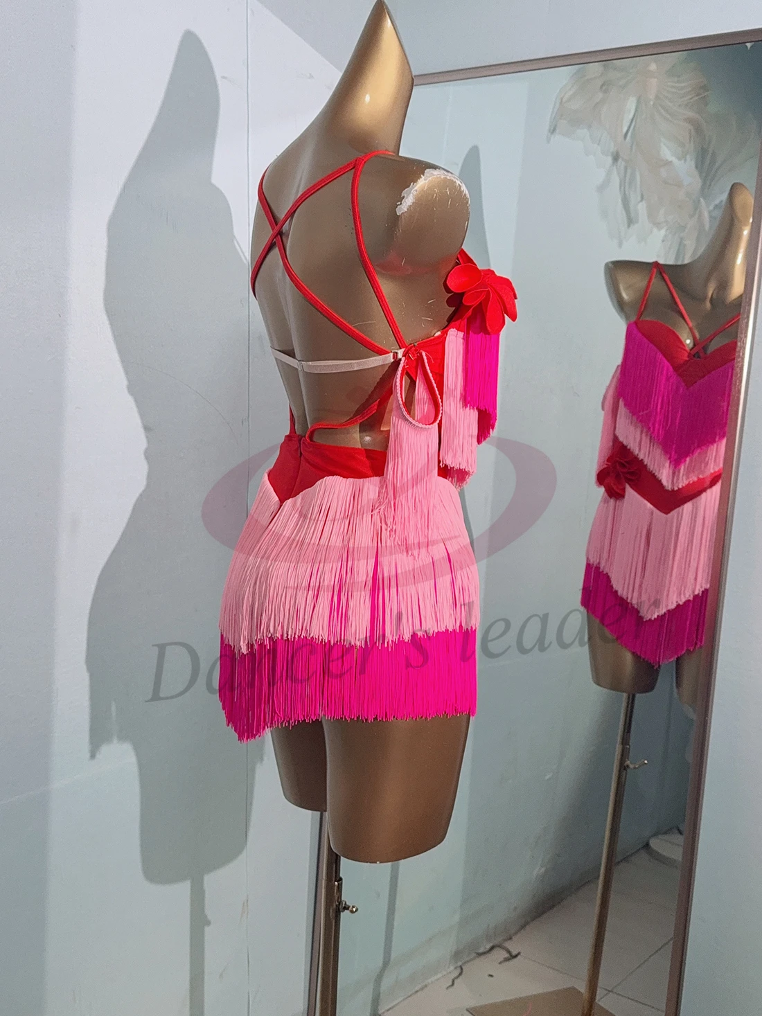 Vestido de dança latina high-end personalizado dupla camada dois tons borla tango feminino adulto e infantil palco roupas profissionais