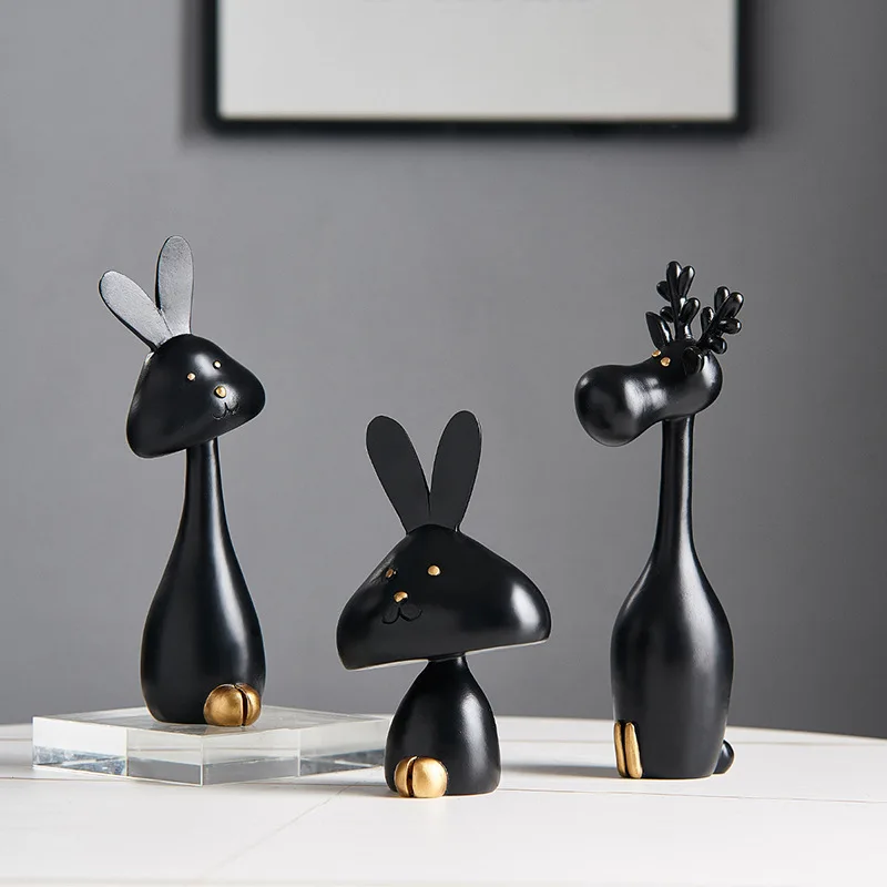 Nordic Deer Rabbit Statues Cute Parent Child Crafts for Living Room Bedrooms Foyer Decoration Home Accessories Home Decor Gifts