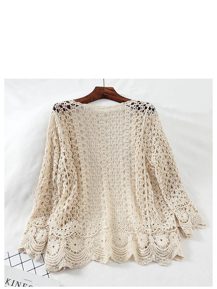 Women Summer Blouse  Outer Blusa New Cardigan Hollow Thin Knitting Sunscreen Air Conditioning Shirt Loose Coat D2070