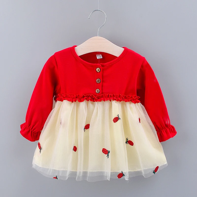 Spring And Autumn New Baby Girl Princess Dress, Pineapple Embroidered Children'S Long Sleeve Clothes (1-3 Years Old)